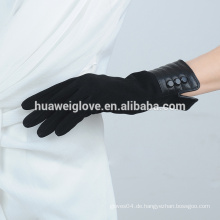 Mid-Long-Stil Handschuhe Frauen Mode klassischen schwarzen Leder Wildleder Handschuhe